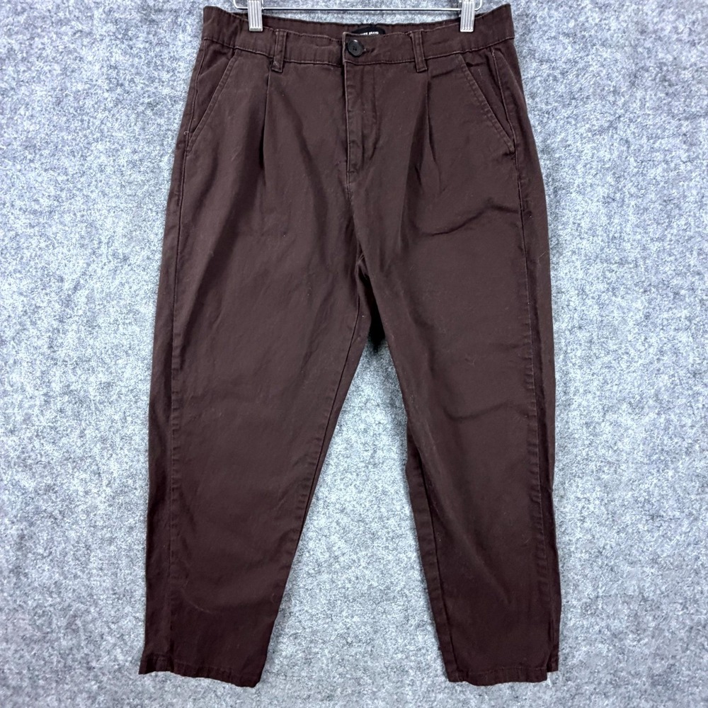 House Brand Carrot Cropped Pants Mens Medium Brown Slash Pockets Pleated Front